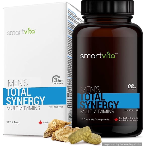 Smartvita - Total Synergy Multivitamins for Men, Vegan Multivitamins and Saw Palmetto for Men For Energy/Vitality, Brain, Heart and Eye Health, For Men Ages 25-65 plus, 120 Tablets