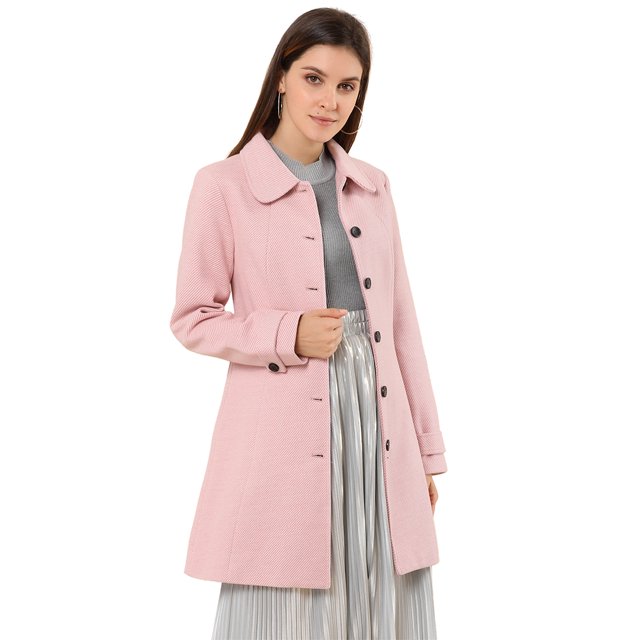 INSPIRE CHIC Manteau Long d'Hiver pour Femme à Col Peter Pan, Boutonnage Simple, Rose G