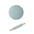 thumbnail image 2 of Rolling Pin and Non-Stick Dough Mat Set, Wooden Pastry Roller with Measured Baking Mat, Food Grade Pasta Making Kit for Countertops, Mint Green, 2 of 9