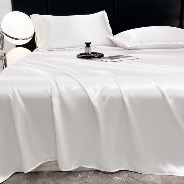 Amzcrzy Ice Silk Bed Sheet Set Ice Silk Bed Sheet Pillow Case 3-Piece Set - and Luxurious Soft Ice Silk Bed Sheet Suitable for All Seasons Cool Ice Silk Fabric Machine Washable