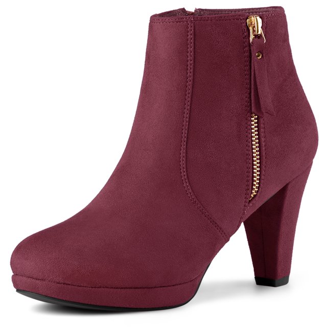 Unique Bargains Women's Side Zip Low Platform Block Heel Ankle Booties