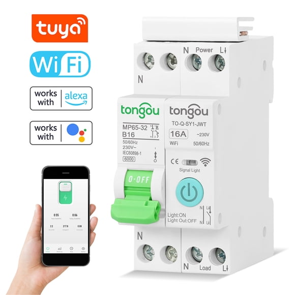 yeacher Smart WiFi Circuit Breaker with Timer, Remote Control, and Voice Compatibility for Home Automation – White, 1P-16A, No Metering