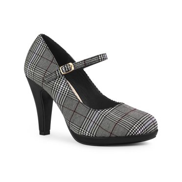 BLISSFUL STEP Escarpin pour Femme à Plateforme à Talons Aiguilles à Carreaux Escarpins Noir Blanc 8,5