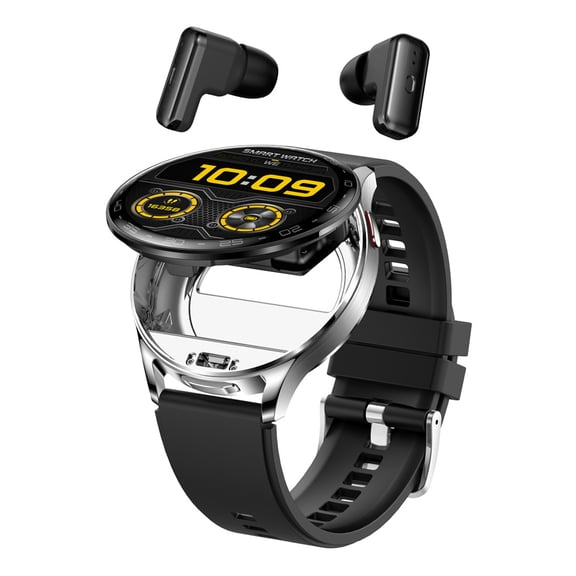 Thinsony Full Round Touch Mechanical Button Operations Long Battery Life Smart Watch Smart Watch With Earbuds silver