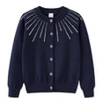 thumbnail image 2 of RXIRUCGD Girls Rhinestone Knitted Cotton Cardigan Jacket( Dark Blue, Size:8 Years ), 2 of 3