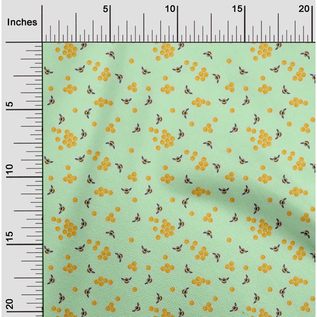 oneOone Cotton Silk Fabric Honeycomb & Honey Bee Insect Printed Craft Fabric BTY 42 Inch Wide