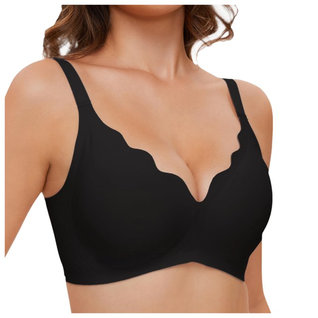 Wavy Wireless V Neck Bras For Women No Underwire Padded Bralettes Adjustable Straps Bra With Bra Extender