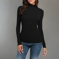 thumbnail image 1 of Mefallenssiah Mode Femmes Col Roulé Uni Manches Longues Tricot T-Shirt Ajusté Blouse Hauts Noir m, 1 of 5