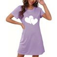 thumbnail image 4 of Pyjama en Satin Nuisette pour Femme à Manches Courtes Vêtement de Nuit Confortable Chemises de Nuit Imprimées Col Ras du Cou T-Shirt de Nuit Robe de Sommeil Douce Coupe Ample Robe de Pyjama Violet P, 4 of 5