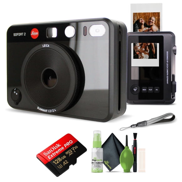 Leica Sofort 2 Hybrid Instant Photo Film and Digital Camera (Black) (19190) with LCD Display Bundle with 128 GB Memory Card + Cleaning Kit