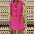 thumbnail image 1 of Robes d'Été Grande Taille pour Femmes 2024 Col en V Uni Manches Courtes Robe en Coton et Lin Économisez jusqu'à 65 % de Rabais!, 1 of 5