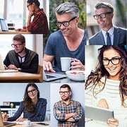 grinderPUNCH Clear Plastic Lens Black Frame Reading Glasses for Men Women, +3.50