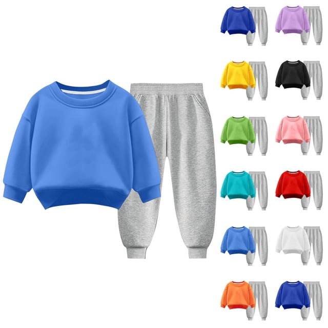 Pisexur Ensemble 2 Pcs pour Bébé Filles Garçons Automne Hiver Mode Décontractée Polaire Couleur Unie Manches Longues Col Rond Chandails en Molleton et Pantalons Vêtements de Détente Ensemble de Survêtement pour Enfants 3-8 Ans