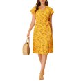 thumbnail image 2 of INSPIRE CHIC Robe Midi Portefeuille pour Femme à Col en V, à Fleurs, avec Volants aux Poignets, 2 of 6
