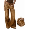 thumbnail image 2 of Womens Wide Straight Leg Mid Rise Baggy Pocket Denim Jeans Without Belt Dark Brown L, 2 of 8