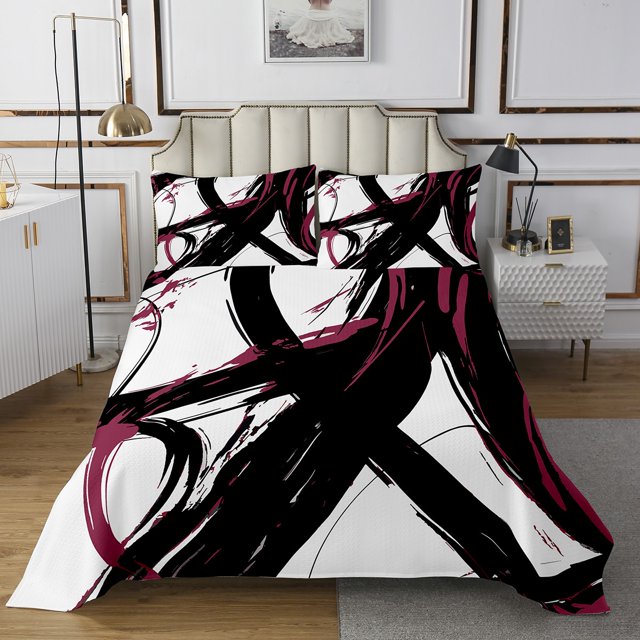 Erosebridal Abstract Coverlet Set King, Striped Ombre Bedding Set, Chic Geometric Decor 3 Pieces