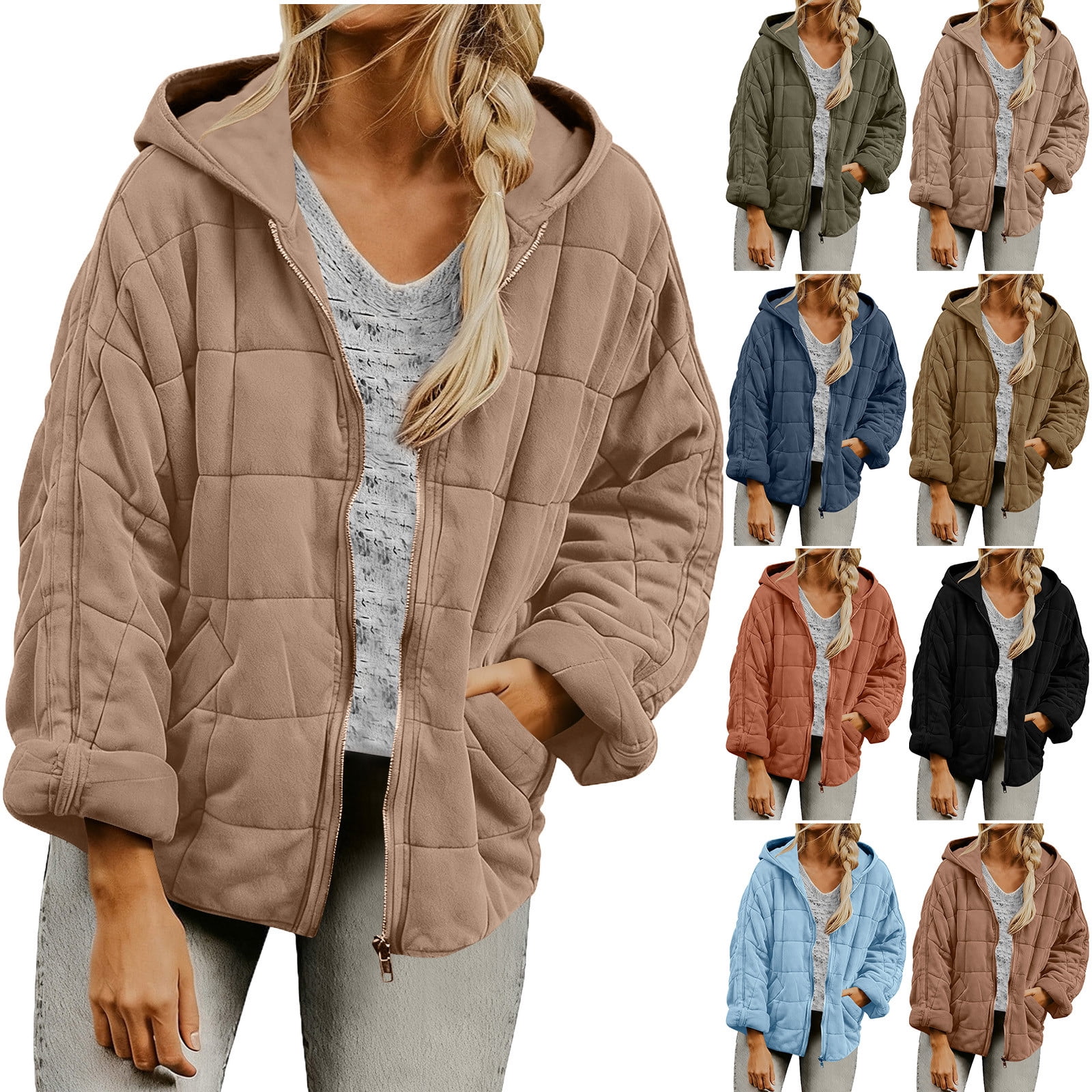 UPPADA Womens Winter Cropped Puffer Jackets Hooded Zip up Short Warm Puffer Coats Quilted Jackets Outerwear with Pockets,Puffer Jacket Rose Gold,XXL
