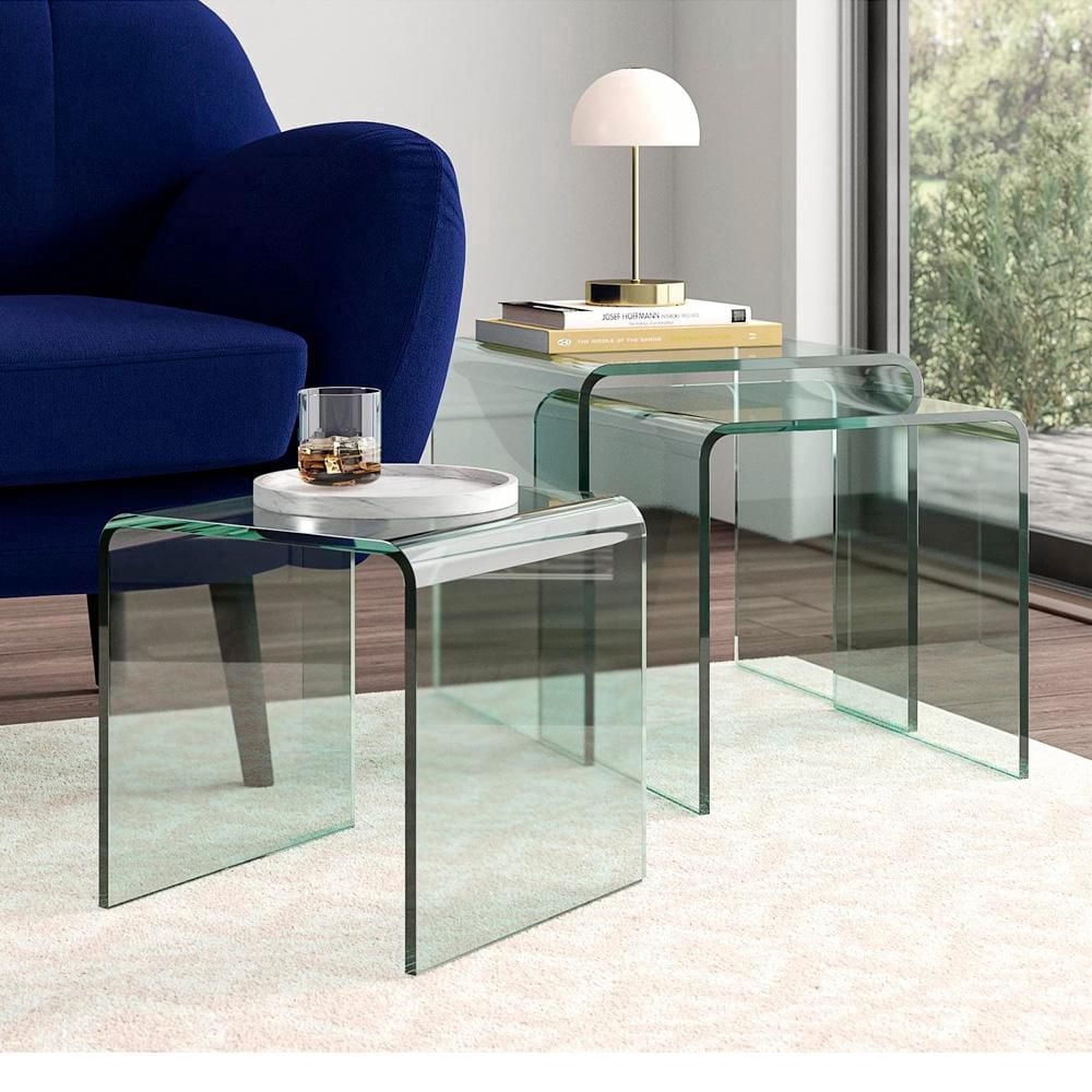 Heavenly Collection Nesting Table, Glass Nesting Table, Un-tempered Glass Nesting Table, Bent Glass Nesting Table, Waterfall Nesting Table, Set Nesting Table