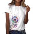 thumbnail image 2 of Hauts d'Été Grande Taille pour Femmes Chic T-Shirt Décontracté Ample à Imprimé Floral à Col Rond Imprimé à Manches Courtes Hauts T-Shirt à Col en V pour Femmes en Liquidation, 2 of 8