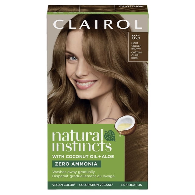 Clairol Natural Instincts Coloration Capillaire Demi-Permanente en 6 g Brun Doré Clair avec Huile de Coco et aloe, Formule Sans Ammoniaque, Couleur Végane, Revitalisation Douce, et une application par Boîte.