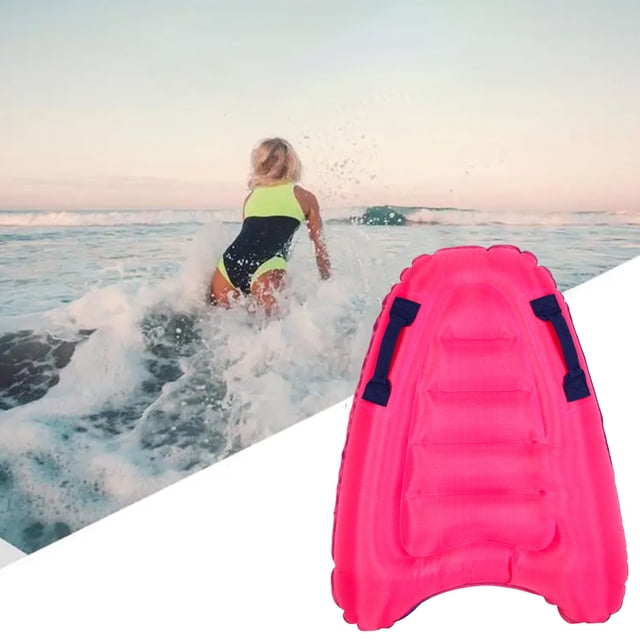 Inflatable Surfboard with Handles, ZZkhGO Lightweight Portable Body Boards for Kids, Soft PVC Pool Float Beach Board for Swimming Water Sports, Pink