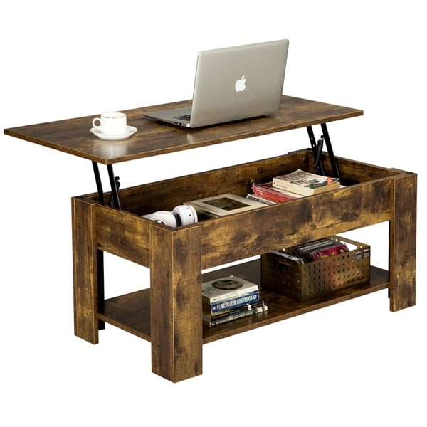 Yaheetech Modern Lift Top Coffee Table w/Hidden Compartment & Storage For Living Room, Rustic Brown