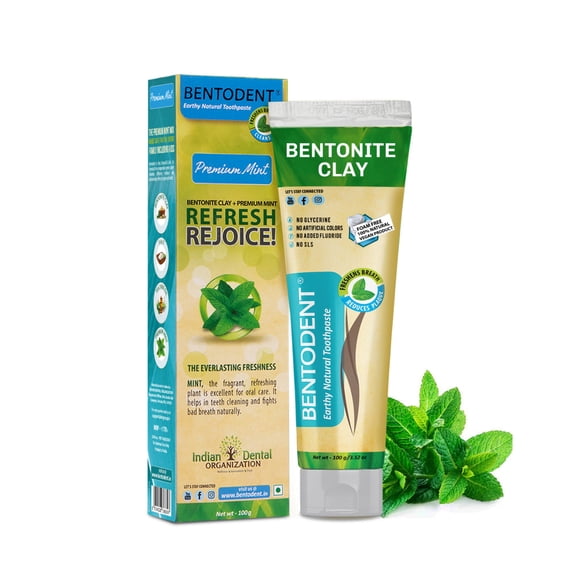BENTODENT Dentifrice Naturel à l'Argile de Bentonite au Calcium - Sans Fluorure, Sans SLS, Sans Cruauté, Végane, Biologique, Reminéralisant, Rafraîchit l'Haleine et Blanchissant Doux - Adultes et Enfants (Menthe)