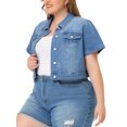 thumbnail image 4 of Agnes Orinda Women's Plus Size Denim Jacket Short Sleeves Button Down Cropped Jean Jackets 2X Light Blue, 4 of 7