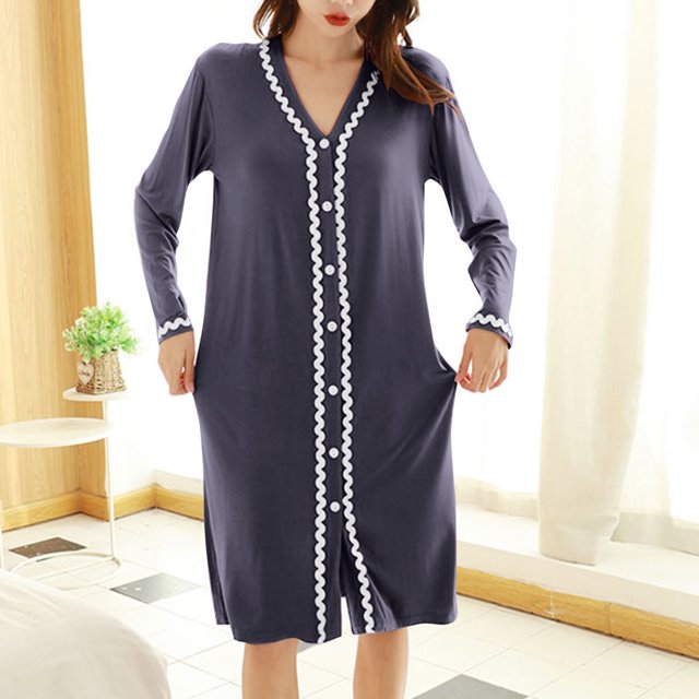 RXIRUCGD Womens Solid Color Cardigan Large Size Home Robe Can Be Worn As An Outerwear Medium Long Bathrobe Home Clothes( Gray, Size:XL )