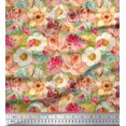 thumbnail image 1 of Voile de Coton Vert Pomme Anémone & Roses Décor Floral Tissu Imprimé Yard 42 Pouces de Large, 1 of 3