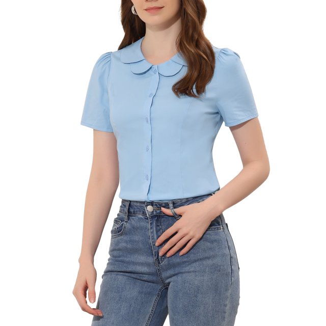 INSPIRE CHIC Chemise à Col Boutonné pour Femme Peter Pan m Bleu Clair