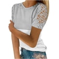 thumbnail image 2 of TopLLC Women's Short Sleeve Plus Size Tops Crewneck T Shirt Loose Fit Lace Stitching Shirts Solid Hollow Out Ruffle Tunic Tops, 2 of 5