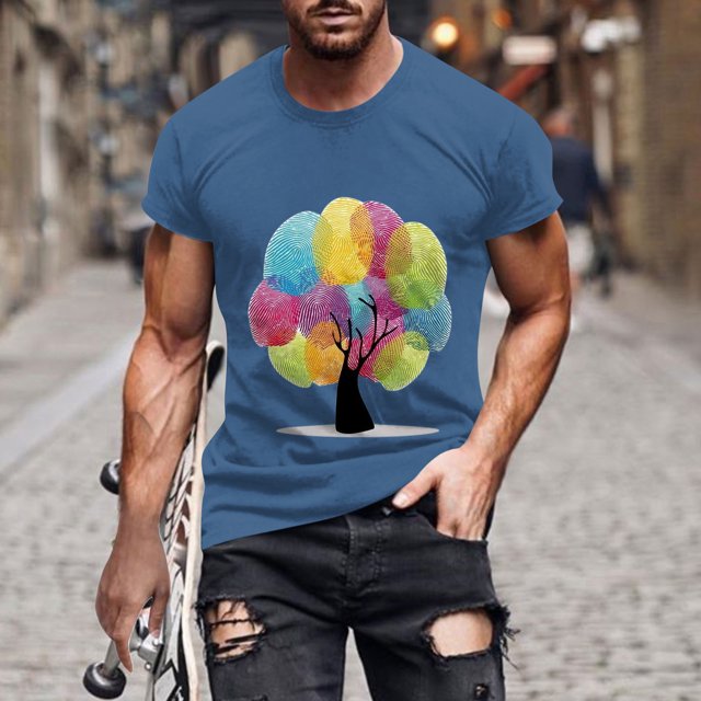 Qertyioot Hommes Imprimer Manches Courtes Col Rond T-shirt Casual Mode Manches Courtes Été Économies