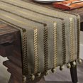 thumbnail image 4 of Le HomeCentric Linen Table Runner 14 '' x 36 '' Taupe vert lin avec broderie & pompons, 4 of 4