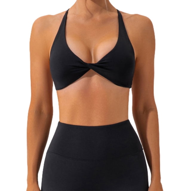 1 Set Chinlon Nylon Sports Underwear Solid Free Elastic Running Color Replacement Breathable Wire Free Running Jogging Bodybuilding Vest Bra Black L