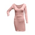 thumbnail image 4 of LLYwey en Liquidation Robes en Lin pour Femmes 2024 Mode Uni Col en V Manches Longues Fourreau Robe Moulante Nouvelles Robes de Travail Roses m, 4 of 5