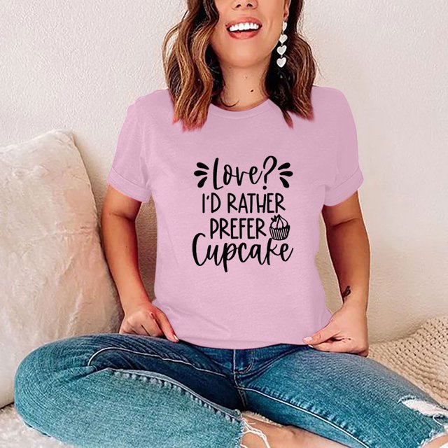 Cadeaux de la Saint-Valentin Mode Femme T-shirt à Manches Courtes Imprimé Col Rond Décontracté Ample