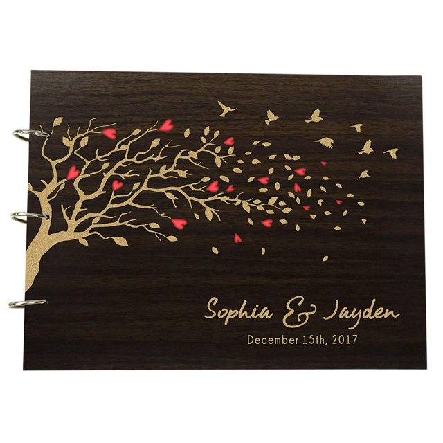 Handmade Wood Engraved Personalized Guest Book Rustic Wedding Advice Book Photo Album Custom Scrapbook.