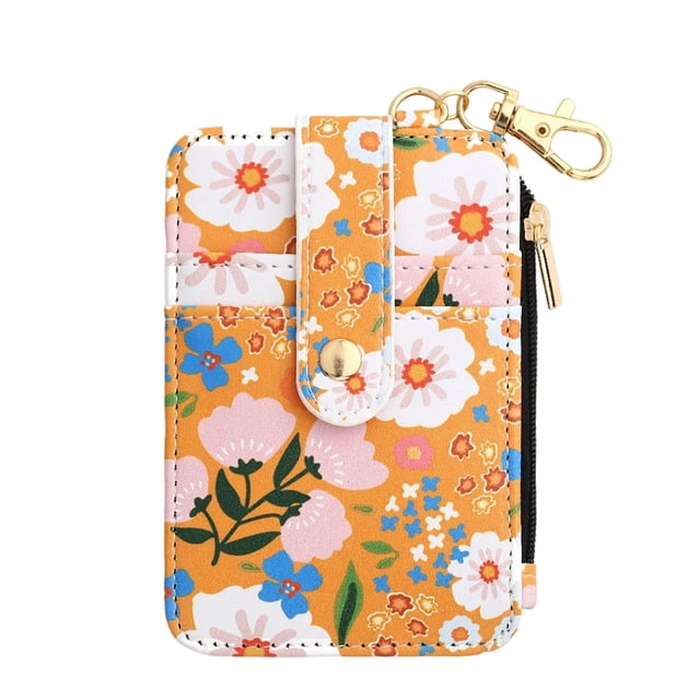 Hearth & Gear Vertical Zipper Card Holder Keychain Slim Bifold Wallet With Secure Pocket And Metal Hook For Easy Carry