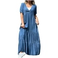 thumbnail image 2 of LOVZFMLL Robe Décontractée d'Été pour Femme à Manches Courtes avec Fente, Col Rond, Bleu Foncé, L, 2 of 6