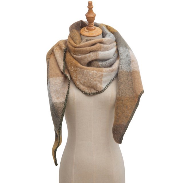 Scarf for Women, Ladies Plaid Scarf European And Winter Circular Yarn Triangular Shawl Scarf