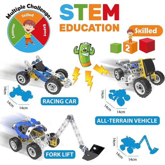 Motorized STEM Toys For 7 8 9 10 Year Old Boys & Girls, 5 in 1 Building Blocks Multilevel Challenges Toys For Kids, Educational Construction Learning Toys, 3d Puzzles, Ideal Christmas Birthday Gift