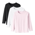 thumbnail image 2 of YUNAFFT Kids' Basic Long Sleeve T-Shirts Spring Autumn Thin Layering Pure Color Round Neck 3-Pack Casual Minimalist Style, 2 of 9