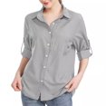 thumbnail image 2 of RXIRUCGD Blouse Chemise Décontractée pour Femme à Manches Longues, Col Rabattu, Couleur Unie, Hauts, Cardigan à Simple Boutonnage, Blouse avec Poches, Gris, Taille : TG, 2 of 8