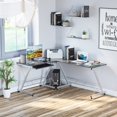 thumbnail image 1 of Modern L Shaped Desk, Corner Computer Desk Game Writing Workstation, Black & Silver, 1 of 8