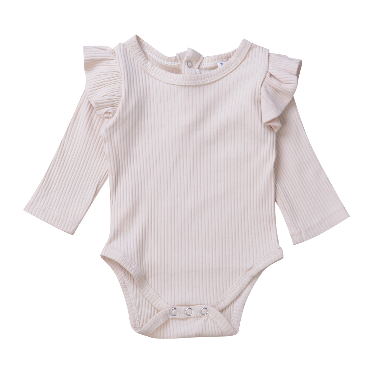 Faithtur Baby Boy Girl Long Sleeve Romper Ruffled Solid Color Bodysuit