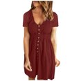 thumbnail image 1 of Birdeem Robe Femme Mode Décontractée Confortable Unie à Manches Courtes Col Rond Boutonnée Longueur Genou, 1 of 1