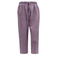 thumbnail image 4 of Penkiiy Women's Plus Size Cotton Linen Drawstring Cropped Capris, Purple, 5XL, 4 of 5
