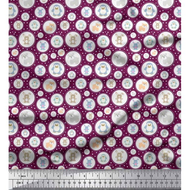 Soimoi Poly Georgette Fabric Star & Cute Animals Kids Print Fabric by Yard 52 Inch Wide