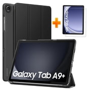 SuperShield Cases for Samsung Galaxy Tab A9 Plus/+ 11 Inch 2023 Case with Tempered Glass Screen Protectors, Translucent Tri-Fold Cover for Samsung Tab A9 Plus Tablet (SM-X210/X216/X218) - Black